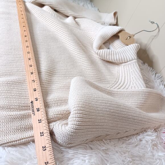 WVN Organic Cotton Neck Beige Chunky Knit Ribbed Turtleneck Sweater Medium - Picture 4 of 7